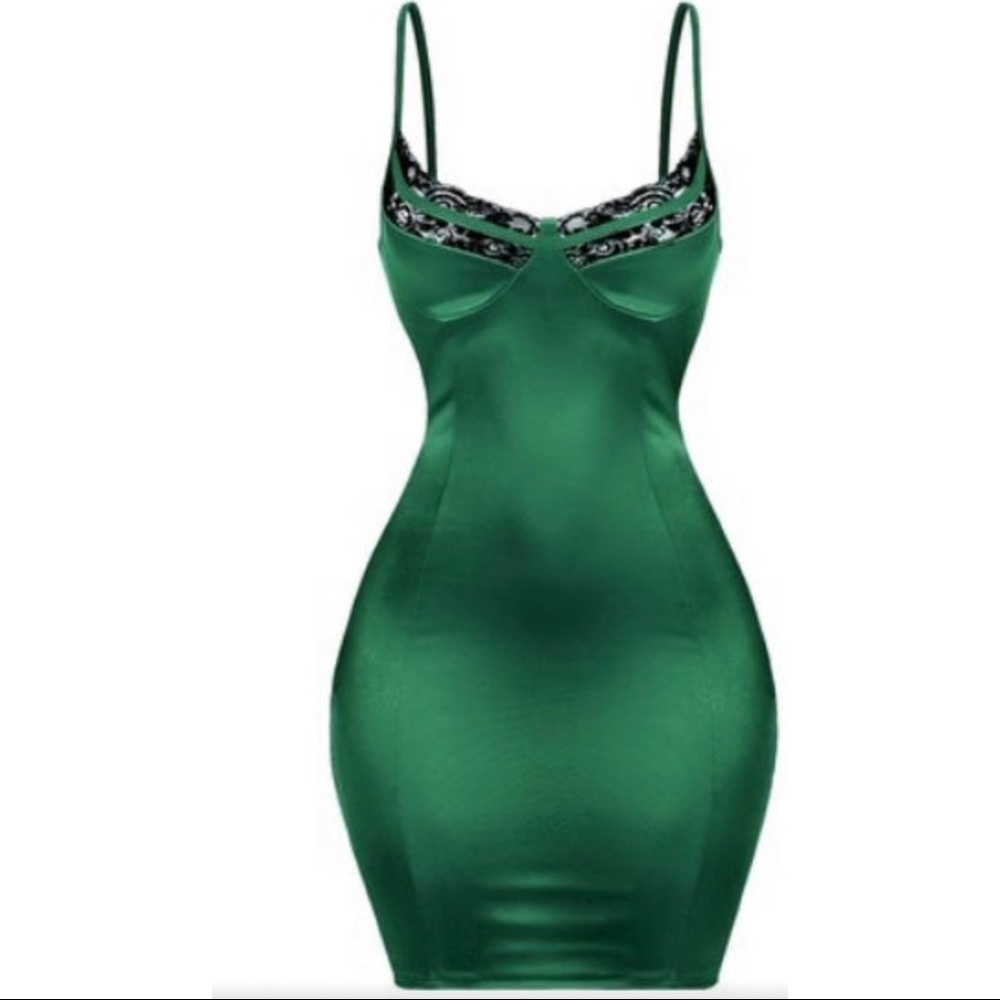 Green satin dress